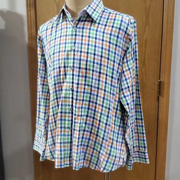 Jared Lang multicolored plaid long sleeve tab convertible shirt - Picture 2 of 6